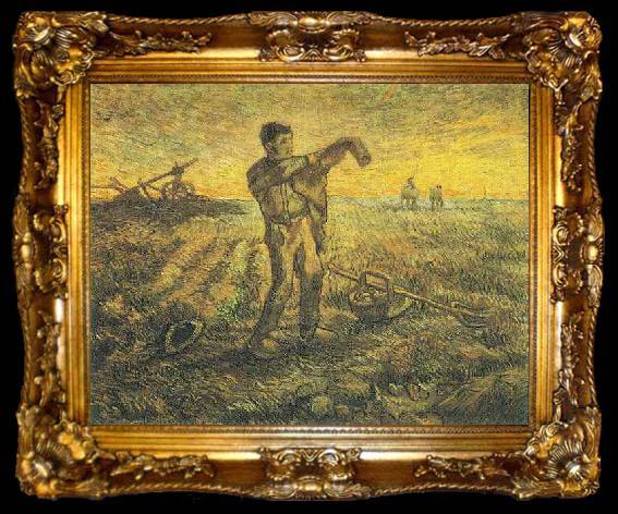 framed  Vincent Van Gogh The End of the Day, ta009-2
